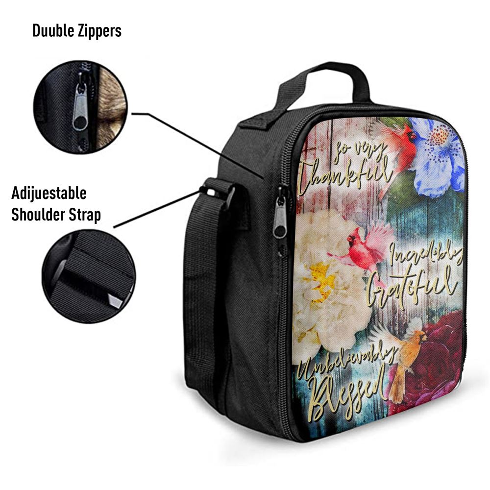 So Very Thankful Incredibly Grateful Unbelievably Blessed Cardinal Bird Lunch Bag, Bible Verse Lunch Bag For Men And Women