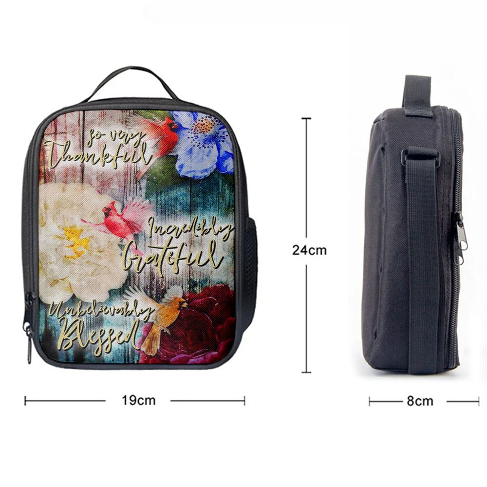 So Very Thankful Incredibly Grateful Unbelievably Blessed Cardinal Bird Lunch Bag, Bible Verse Lunch Bag For Men And Women