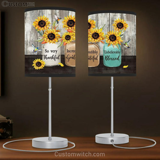 So very thankful sunflower hummingbird Table Lamb Gift - Bible Verse Table Lamb - Religious Bedroom Decor
