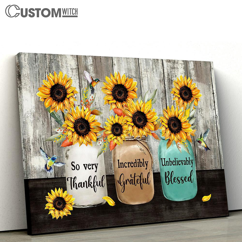 So very thankful sunflower hummingbird Canvas Wall Art - Bible Verse Canvas - Religious Prints