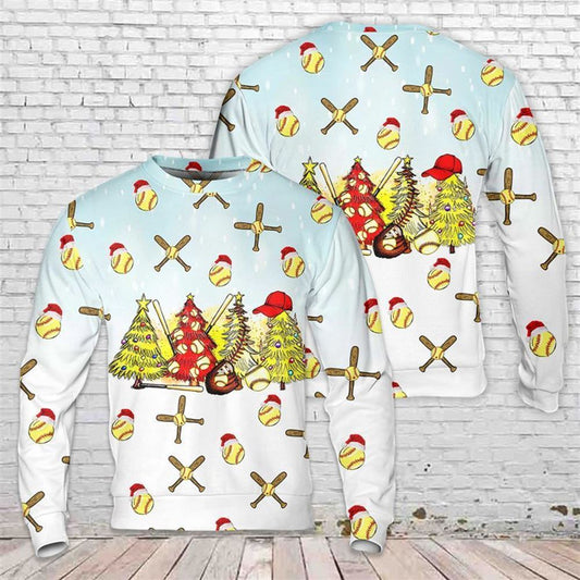 Softball Christmas Trees Ugly Christmas Sweater, Best Gift For Holiday, Christmas Crewneck Sweater, Christmas Winter Fashion