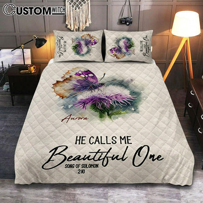 Solomon 10 He Calls Me Beautiful One Personalized Quilt Bedding Set Bedroom - Religious Quilt Bedding Set Prints - Bible Quilt Bedding Set Art