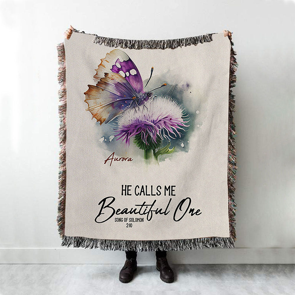 Solomon 10 He Calls Me Beautiful One Personalized Woven Throw Blanket - Religious Woven Blanket Prints - Bible Woven Blanket Art