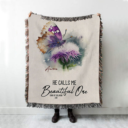 Solomon 10 He Calls Me Beautiful One Personalized Woven Throw Blanket - Religious Woven Blanket Prints - Bible Woven Blanket Art