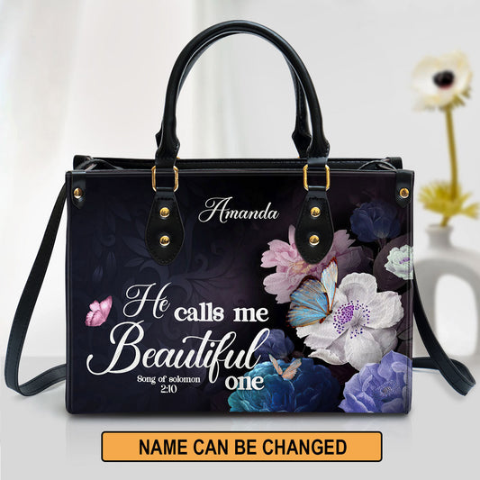 Solomon 2 10 He Calls Me Beautiful One Leather Bag, Personalized Leather Bible Handbag, Christian Gifts For Women