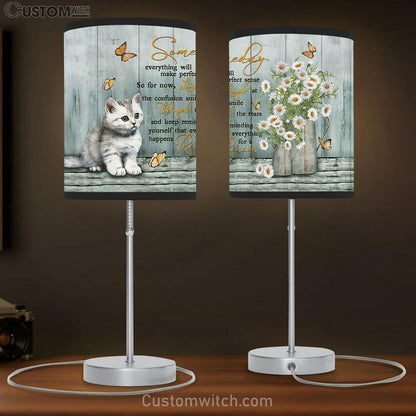 Someday Everything Will Make Perfect Sense White Cat Daisy Vase Table Lamb Painting - Christian Lamb Gift - Gifts For Cat Lovers