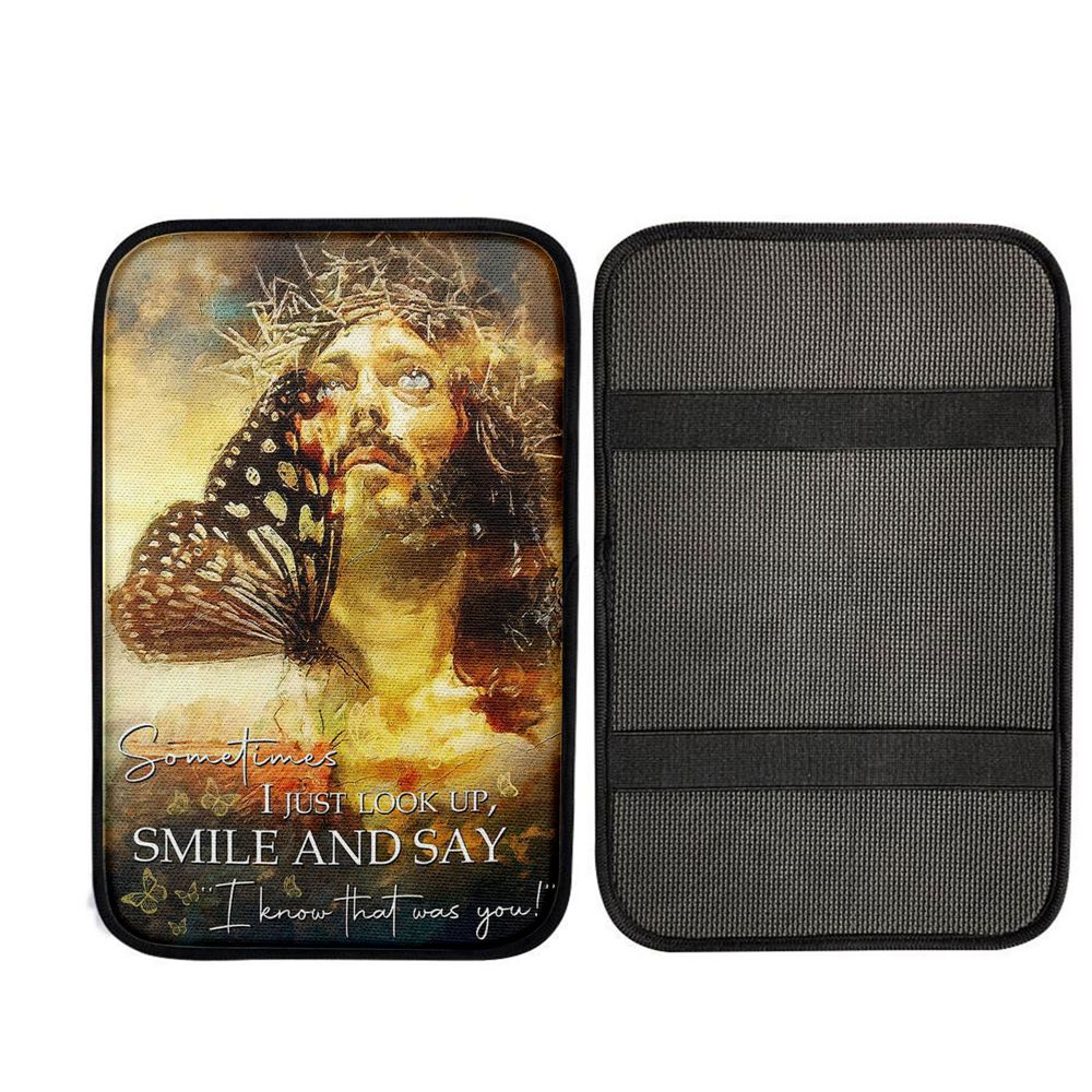 Sometimes I Jusst Look Up Smile And Say Jesus Car Center Console Cover, Religious Car Interior Accessories