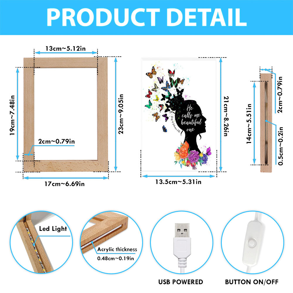 Song Of Solomon 2 10 Frame Lamp - He Calls Me Beautiful One Art - Encouragement Christian Gifts For Women, Teens, Girls