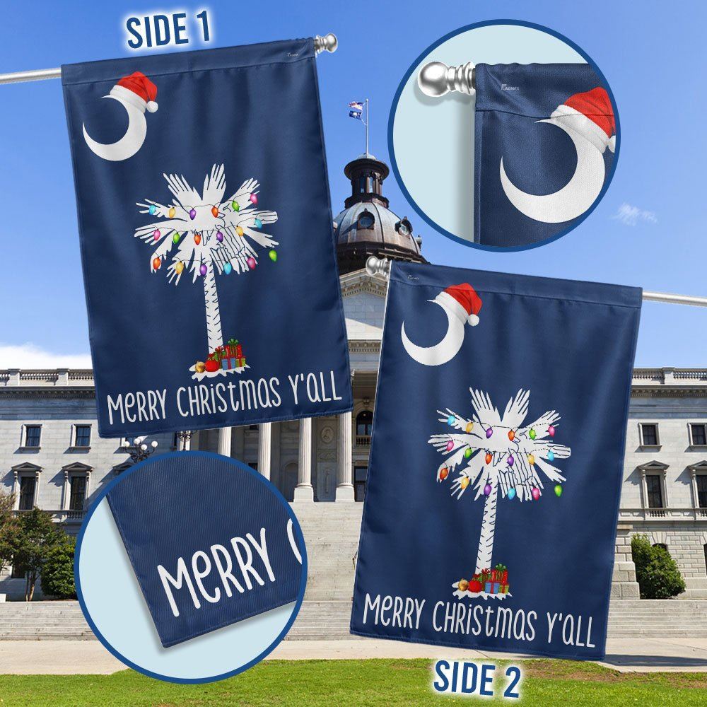 South Carolina Christmas Flag Merry Christmas Y'all Flag, Christmas Garden Flag, Home Decor Accessories, Christmas Outdoor Decor Ideas