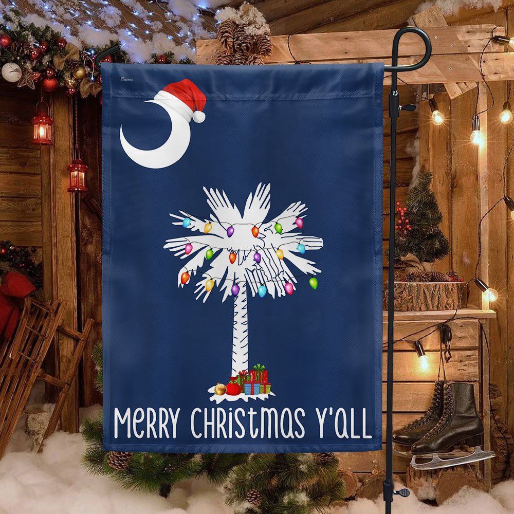 South Carolina Christmas Flag Merry Christmas Y'all Flag, Christmas Garden Flag, Home Decor Accessories, Christmas Outdoor Decor Ideas