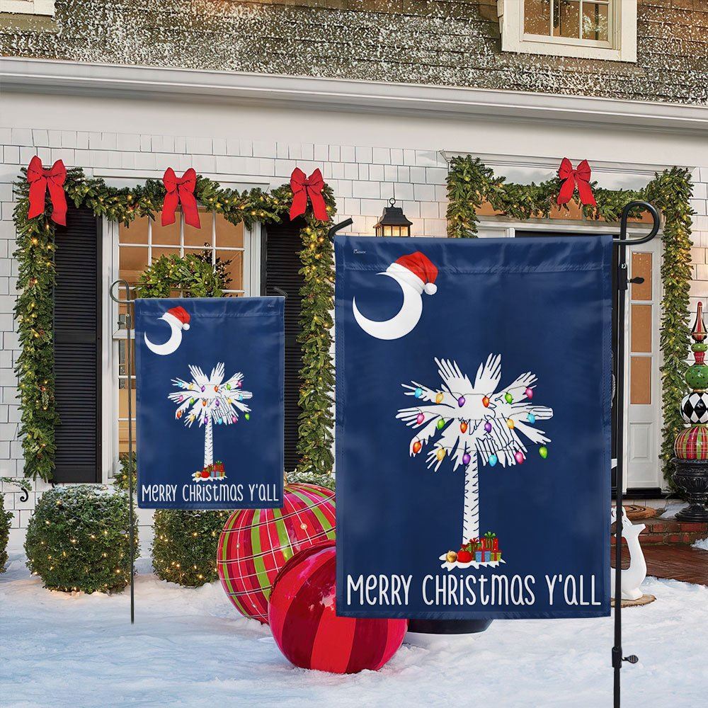 South Carolina Christmas Flag Merry Christmas Y'all Flag, Christmas Garden Flag, Home Decor Accessories, Christmas Outdoor Decor Ideas