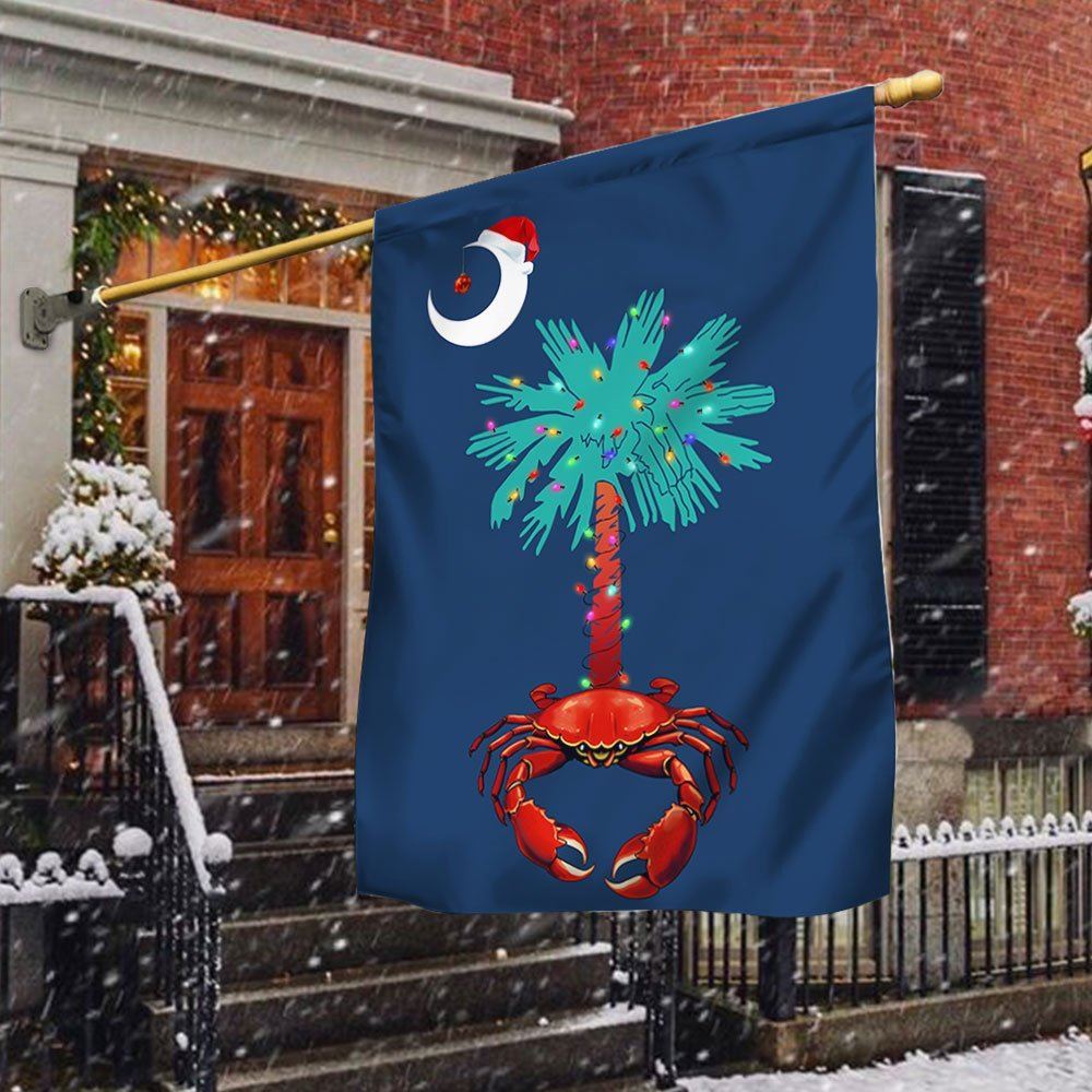 South Carolina Christmas Flag Palm Tree South Carolina Crab Santa Flag, Christmas Garden Flag, Home Decor Accessories, Christmas Outdoor Decor Ideas