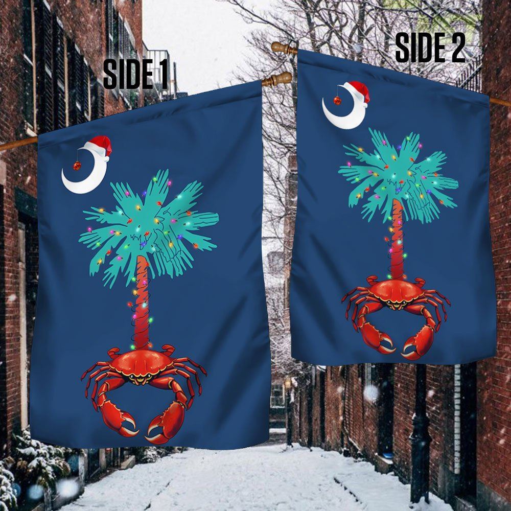 South Carolina Christmas Flag Palm Tree South Carolina Crab Santa Flag, Christmas Garden Flag, Home Decor Accessories, Christmas Outdoor Decor Ideas