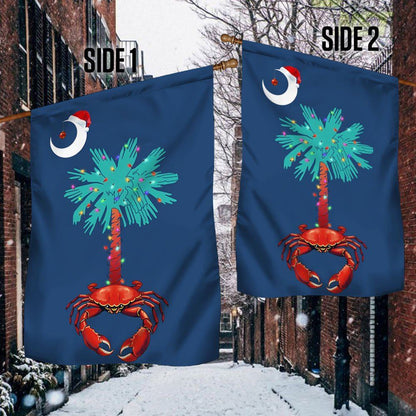 South Carolina Christmas Flag Palm Tree South Carolina Crab Santa Flag, Christmas Garden Flag, Home Decor Accessories, Christmas Outdoor Decor Ideas