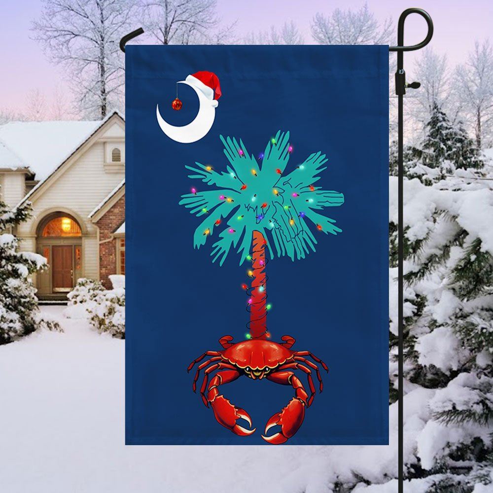 South Carolina Christmas Flag Palm Tree South Carolina Crab Santa Flag, Christmas Garden Flag, Home Decor Accessories, Christmas Outdoor Decor Ideas