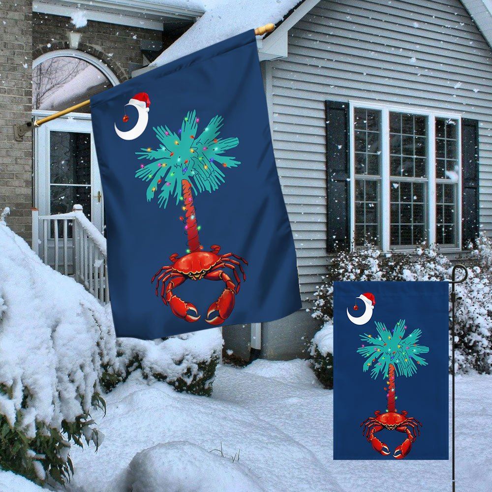 South Carolina Christmas Flag Palm Tree South Carolina Crab Santa Flag, Christmas Garden Flag, Home Decor Accessories, Christmas Outdoor Decor Ideas