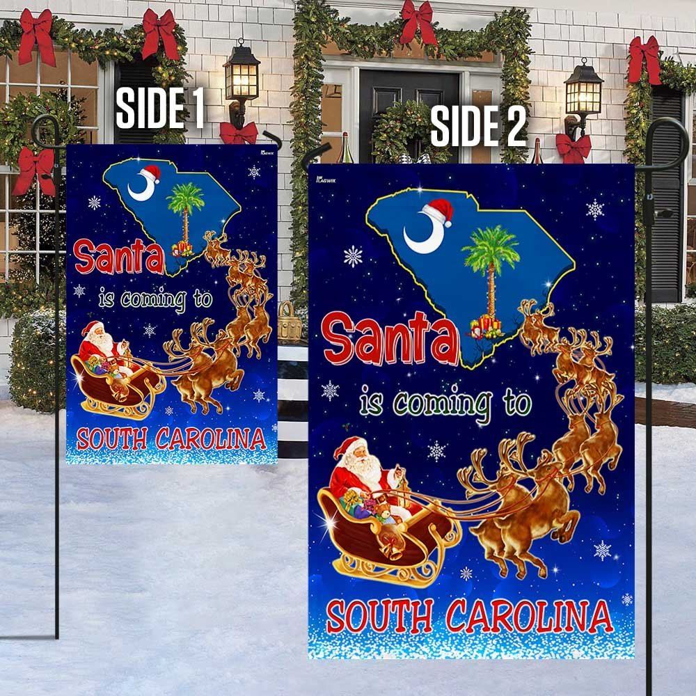 South Carolina Christmas Flag Santa Is Coming To South Carolina Flag, Christmas Garden Flag, Home Decor Accessories, Christmas Outdoor Decor Ideas