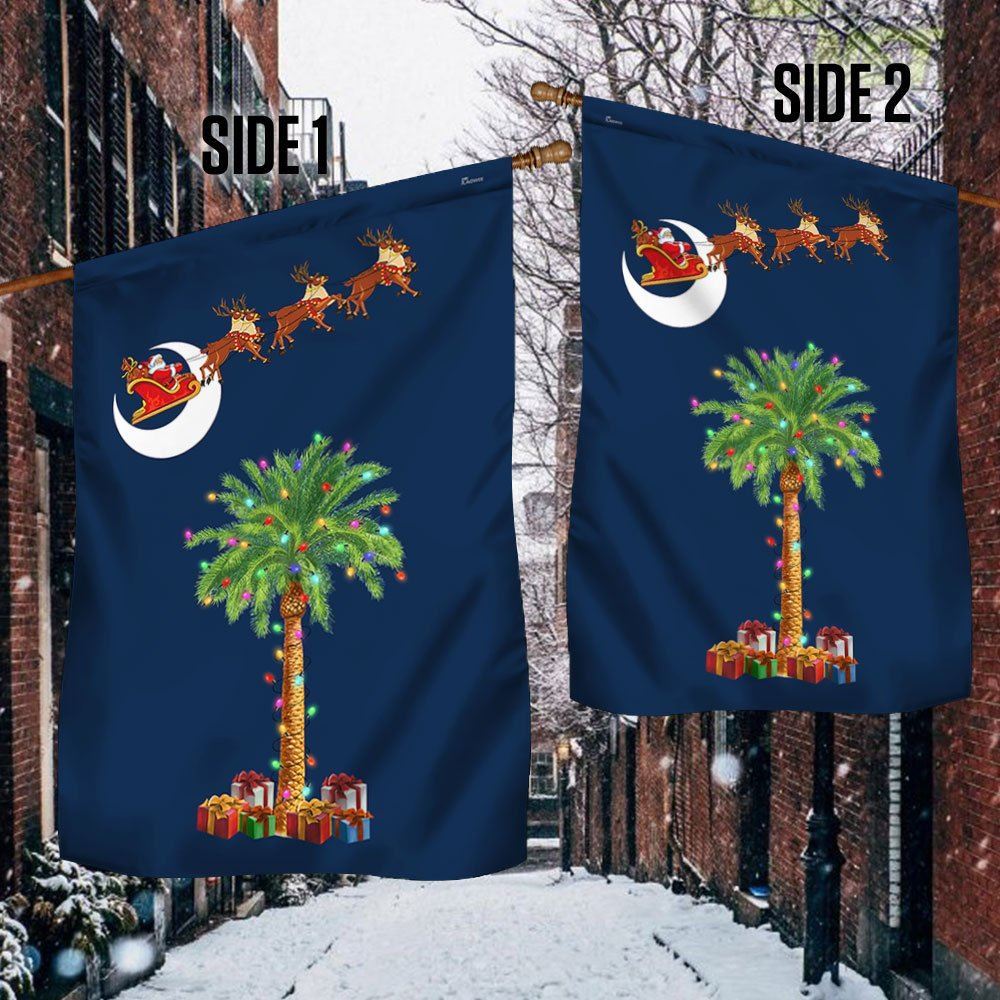 South Carolina Christmas Flag Santa Palmetto Tree Flag, Christmas Garden Flag, Home Decor Accessories, Christmas Outdoor Decor Ideas
