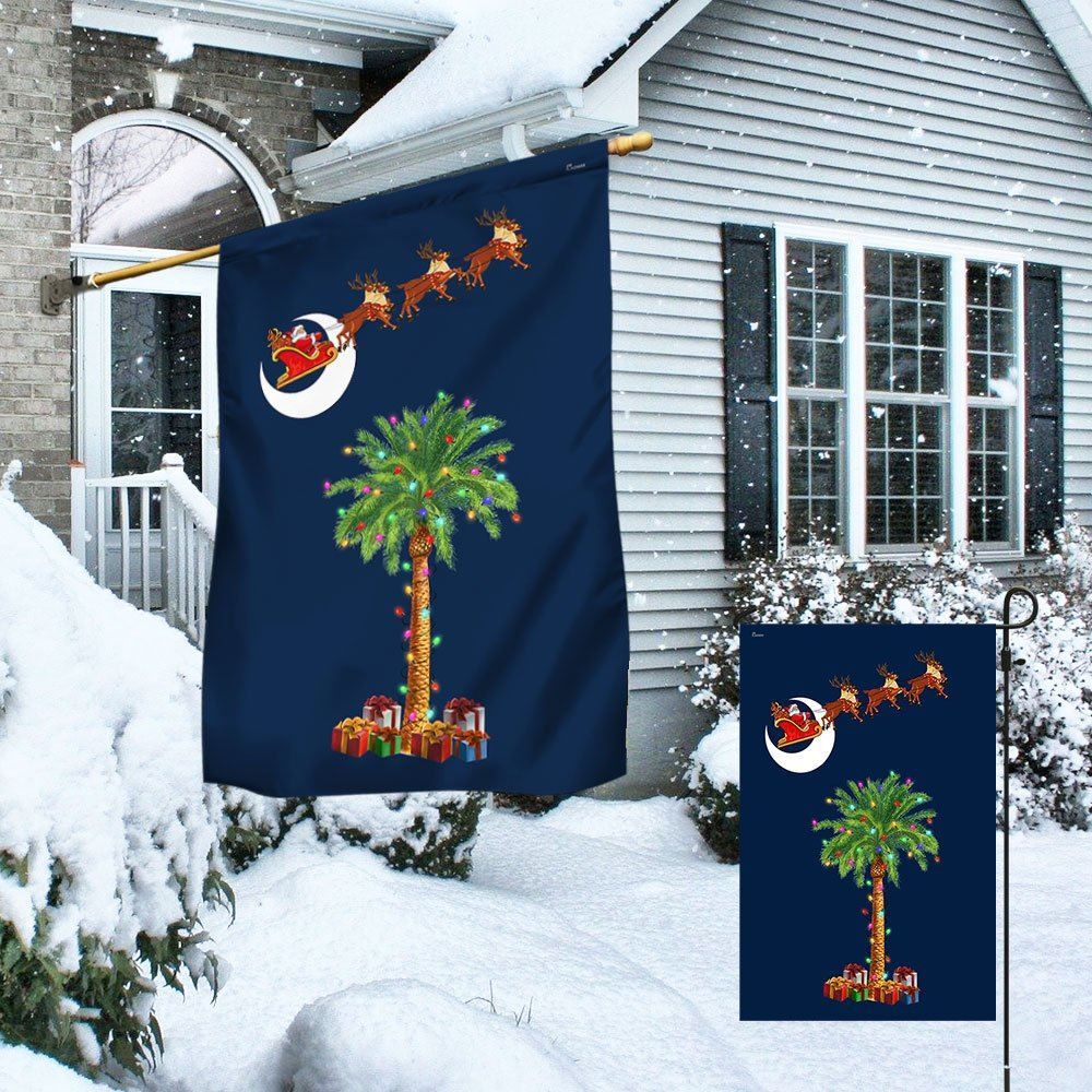 South Carolina Christmas Flag Santa Palmetto Tree Flag, Christmas Garden Flag, Home Decor Accessories, Christmas Outdoor Decor Ideas