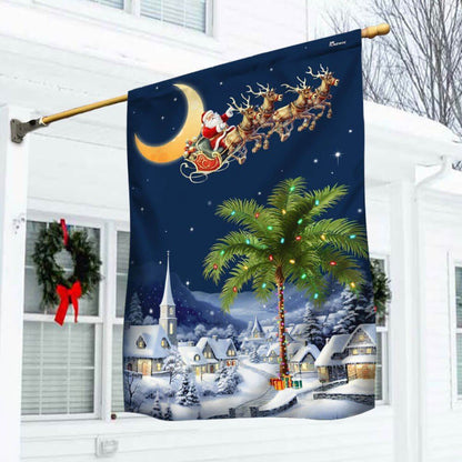 South Carolina Christmas Flag Santa Sleigh Palm Tree Christmas Night in South Carolina Flag, Christmas Garden Flag, Home Decor Accessories