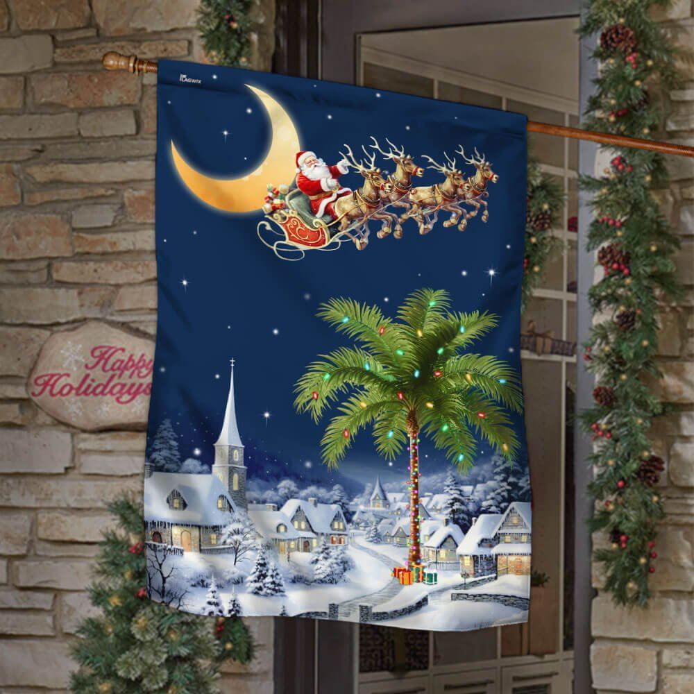 South Carolina Christmas Flag Santa Sleigh Palm Tree Christmas Night in South Carolina Flag, Christmas Garden Flag, Home Decor Accessories