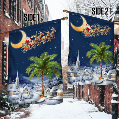 South Carolina Christmas Flag Santa Sleigh Palm Tree Christmas Night in South Carolina Flag, Christmas Garden Flag, Home Decor Accessories