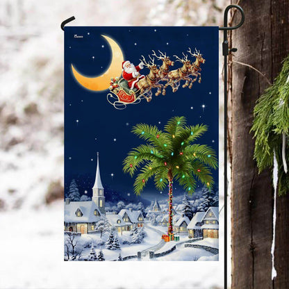 South Carolina Christmas Flag Santa Sleigh Palm Tree Christmas Night in South Carolina Flag, Christmas Garden Flag, Home Decor Accessories