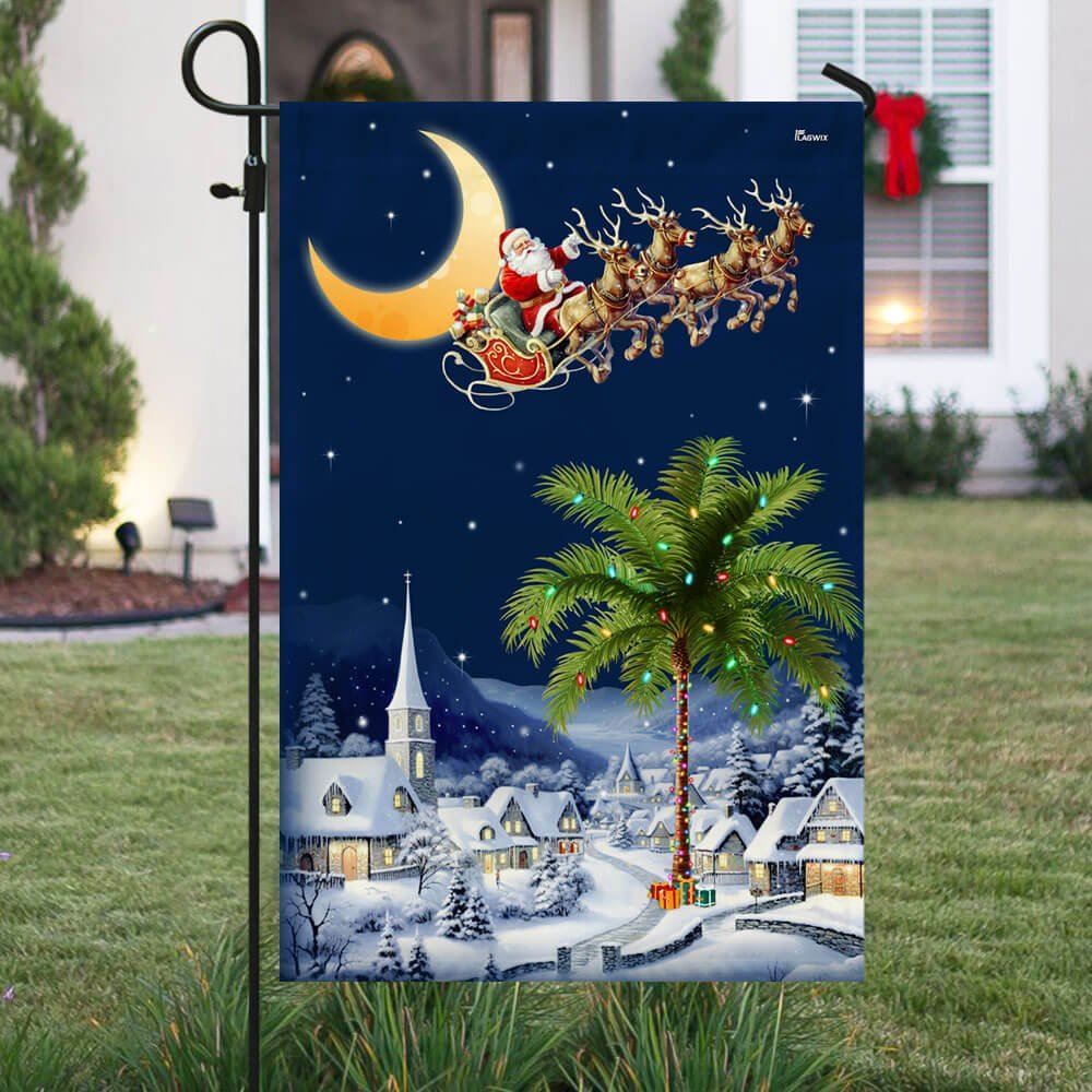 South Carolina Christmas Flag Santa Sleigh Palm Tree Christmas Night in South Carolina Flag, Christmas Garden Flag, Home Decor Accessories