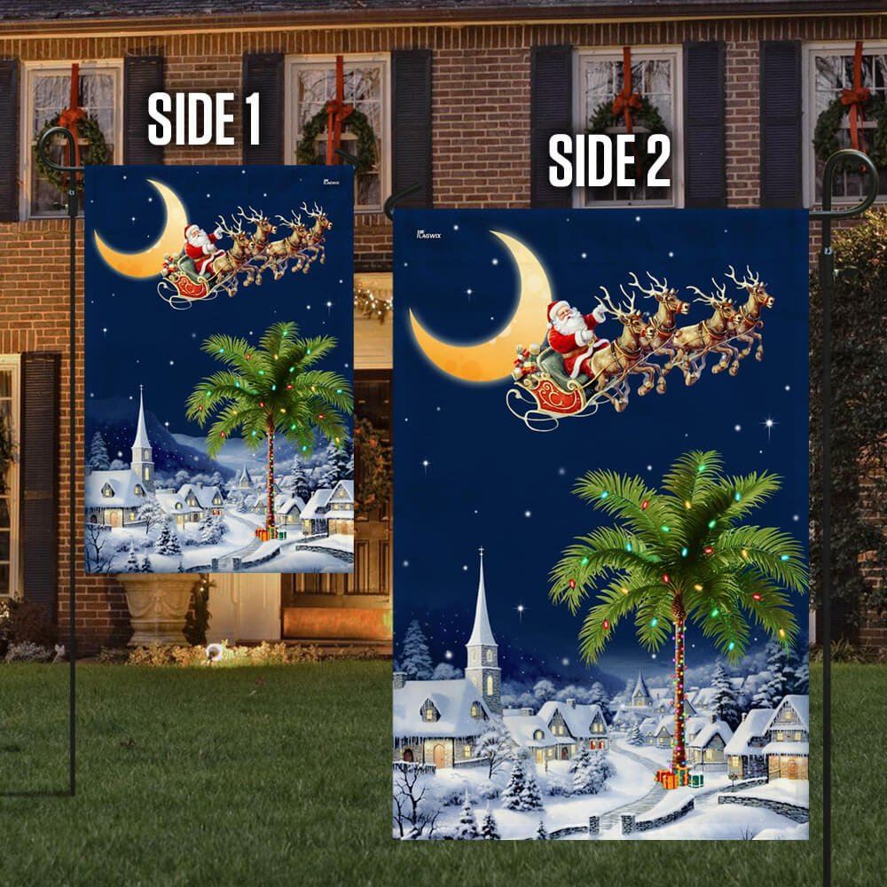 South Carolina Christmas Flag Santa Sleigh Palm Tree Christmas Night in South Carolina Flag, Christmas Garden Flag, Home Decor Accessories