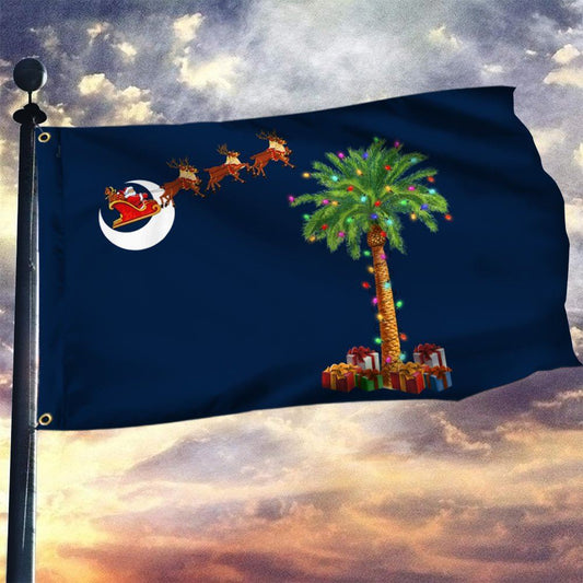 South Carolina Christmas Grommet Flag Santa Palmetto Tree Flag, Christmas Garden Flag, Home Decor Accessories, Christmas Outdoor Decor Ideas