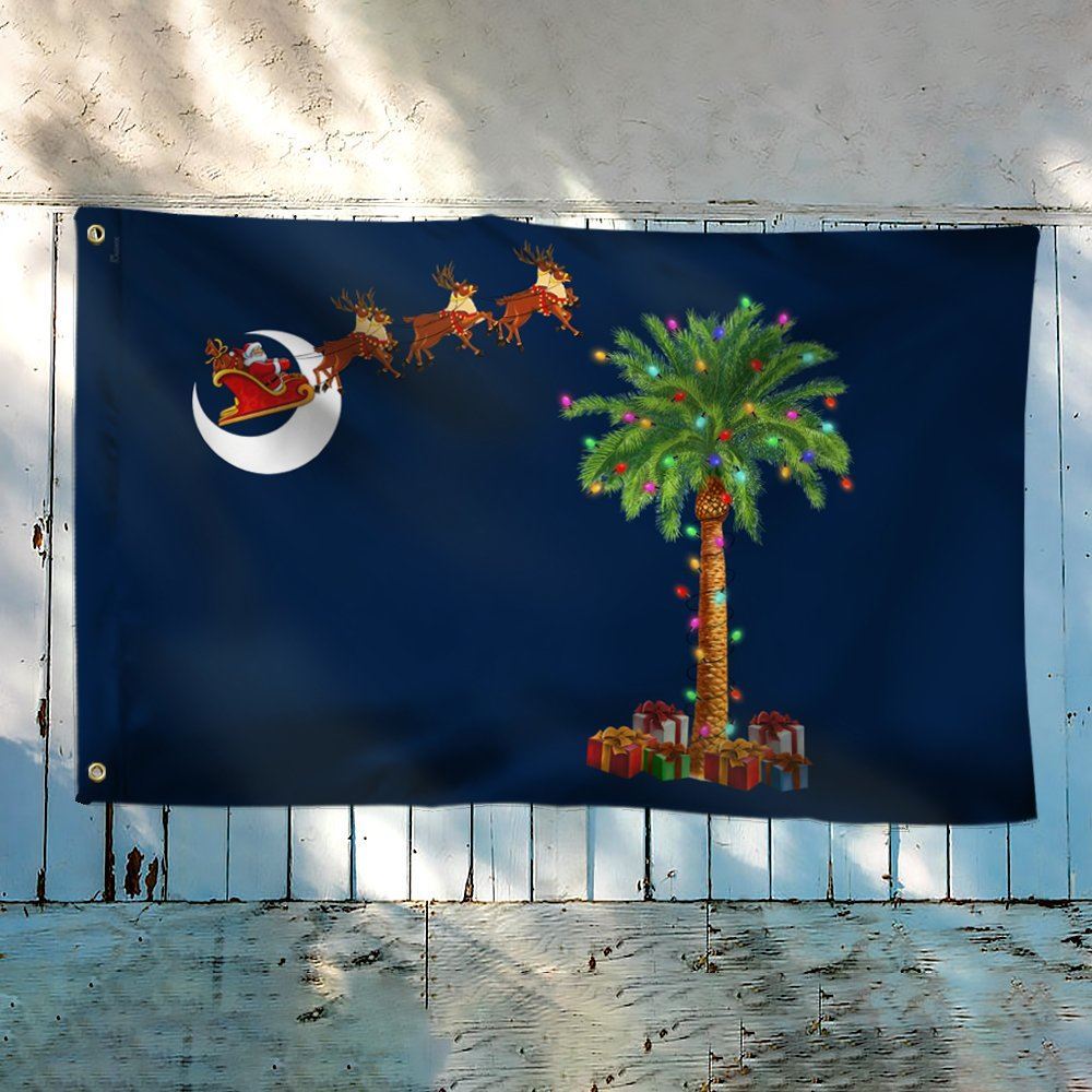 South Carolina Christmas Grommet Flag Santa Palmetto Tree Flag, Christmas Garden Flag, Home Decor Accessories, Christmas Outdoor Decor Ideas