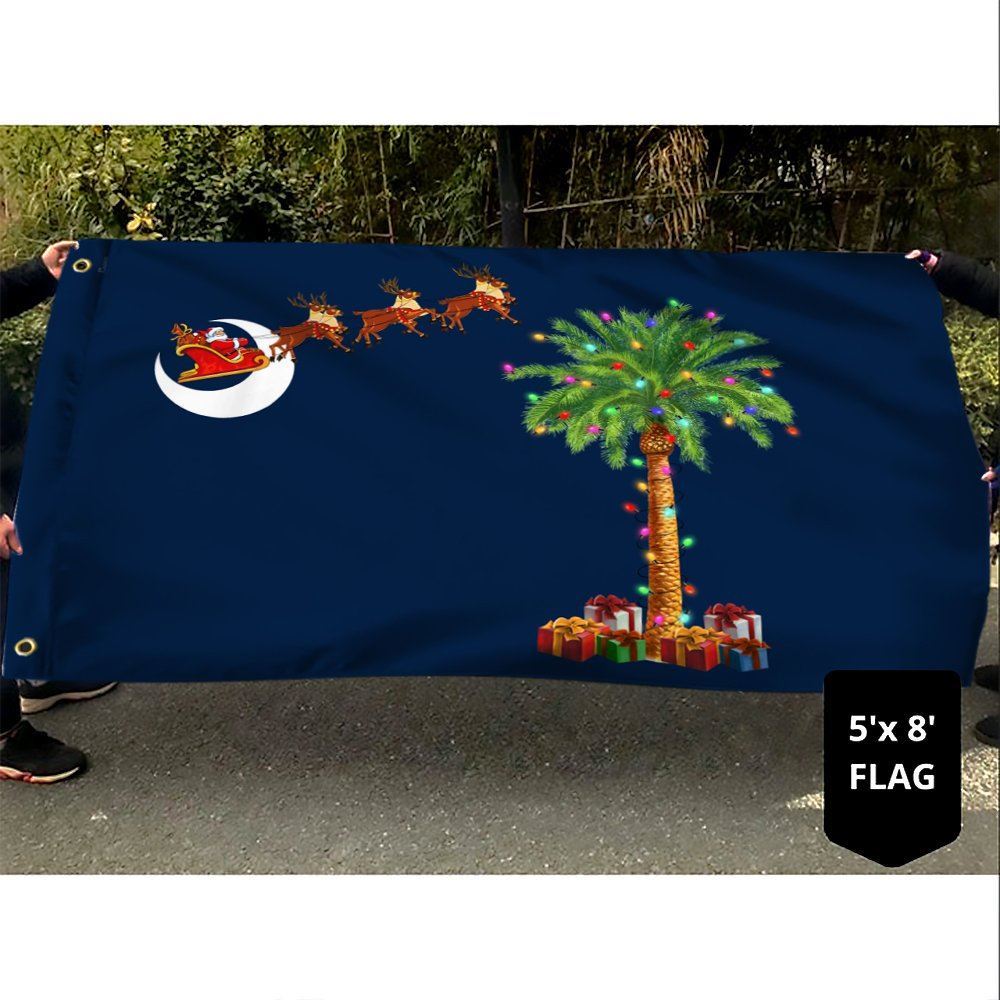 South Carolina Christmas Grommet Flag Santa Palmetto Tree Flag, Christmas Garden Flag, Home Decor Accessories, Christmas Outdoor Decor Ideas