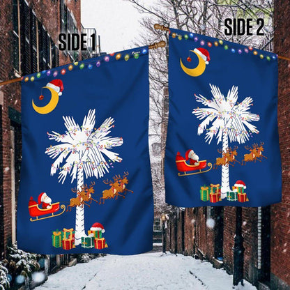 South Carolina Christmas Santa  Flag Christmas Palmetto Tree Flag, Christmas Garden Flag, Home Decor Accessories, Christmas Outdoor Decor Ideas