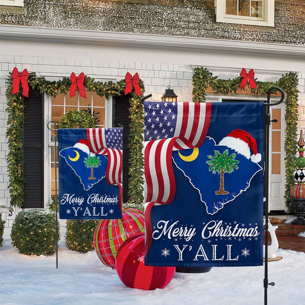South Carolina Merry Christmas Santa State Christmas Palm Tree Flag, Christmas Garden Flag, Home Decor Accessories, Christmas Outdoor Decor Ideas