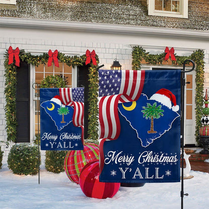 South Carolina Merry Christmas Santa State Christmas Palm Tree Flag, Christmas Garden Flag, Home Decor Accessories, Christmas Outdoor Decor Ideas