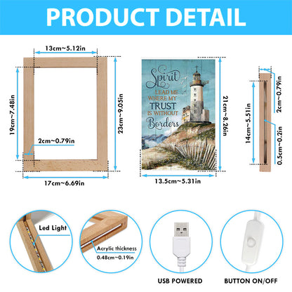 Spirit Lead Me Where My Trust Is Without Borders Lighthouse Frame Lamp Print - Inspirational Frame Lamp Art - Christian Art Home Decor