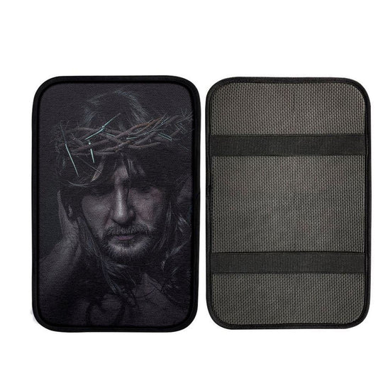 Spiritual Jesus Christ With Crown Of Thorns Car Center Console Cover, Religious Car Interior Accessories