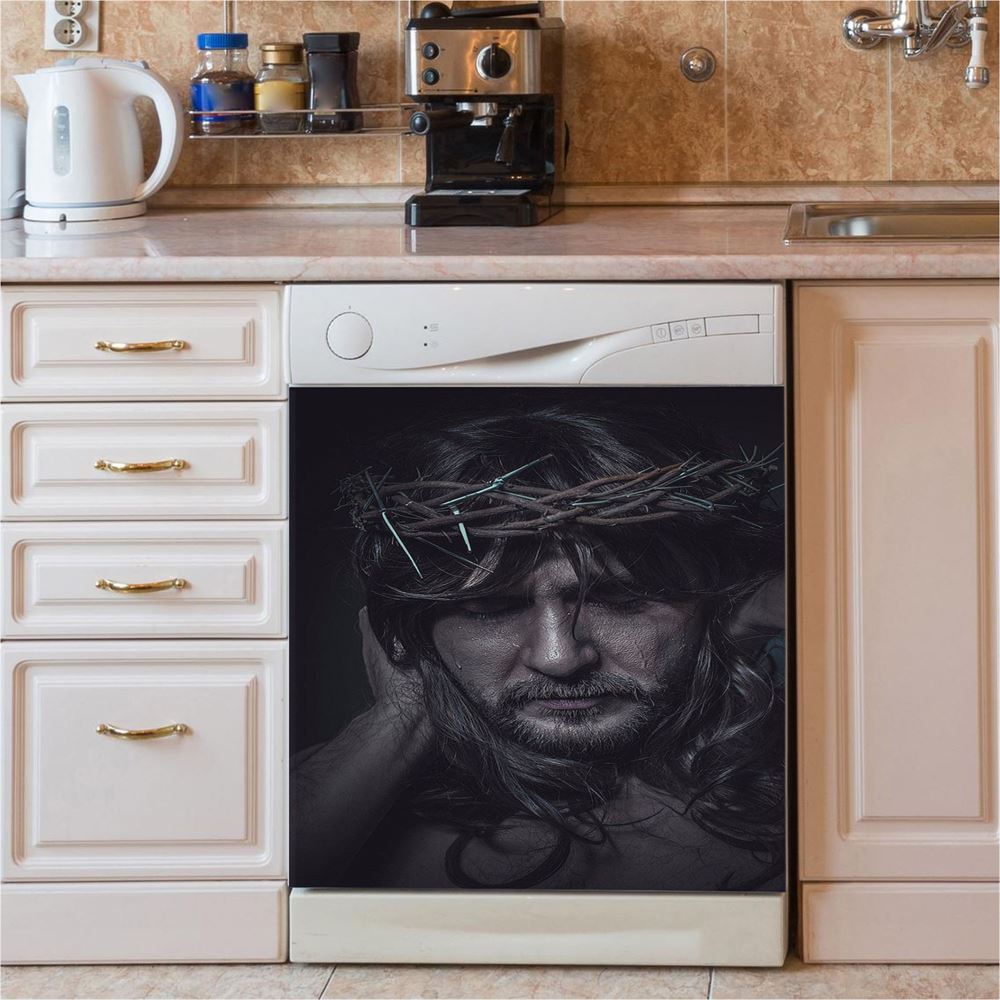 Spiritual Jesus Christ With Crown Of Thorns Dishwasher Cover, Religious Dishwasher Wrap, Christian Kitchen Decoration