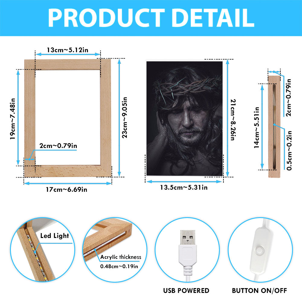 Spiritual Jesus Christ With Crown Of Thorns Frame Lamp Prints - Religious Frame Lamp Art - Christian Decor