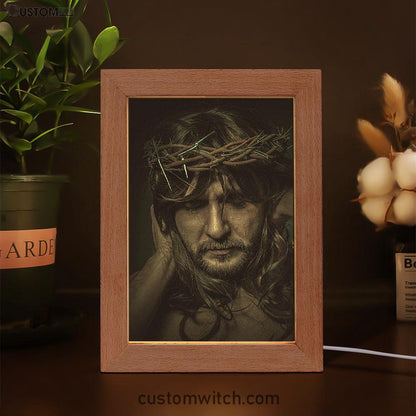 Spiritual Jesus Christ With Crown Of Thorns Frame Lamp Prints - Religious Frame Lamp Art - Christian Decor