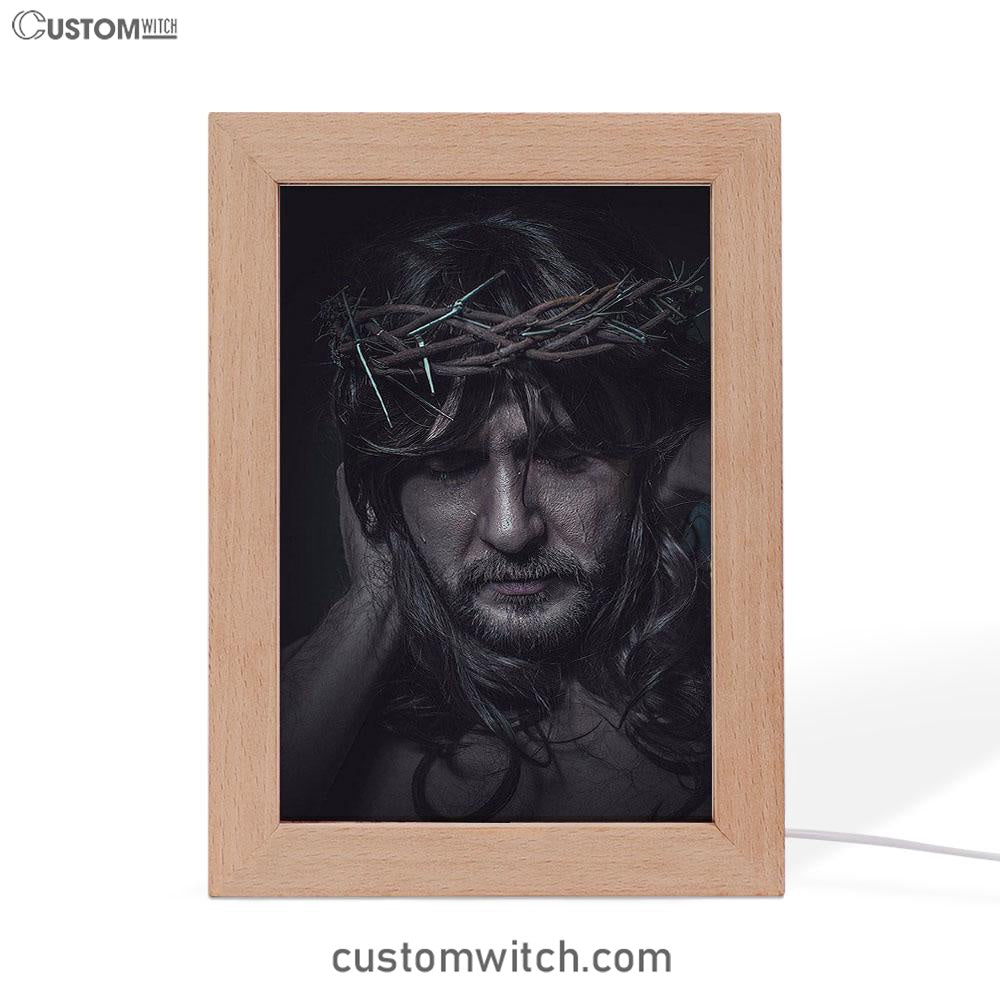 Spiritual Jesus Christ With Crown Of Thorns Frame Lamp Prints - Religious Frame Lamp Art - Christian Decor
