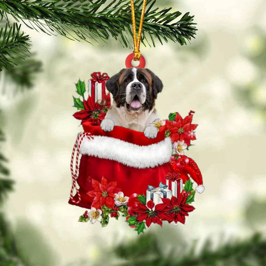 St Bernard In Gift Bag Christmas Ornament, Christmas Gift, Christmas Tree Decorations, Christmas Ornament 2023