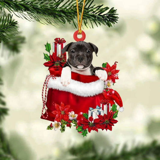 Staffordshire Bull Terrier In Gift Bag Christmas Ornaments, Christmas Gift, Christmas Tree Decorations, Christmas Ornament 2023