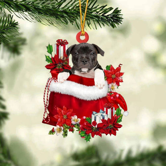 Staffordshire Bull Terrier In Gifts Bag Christmas Ornament, Christmas Gift, Christmas Tree Decorations, Christmas Ornament 2023