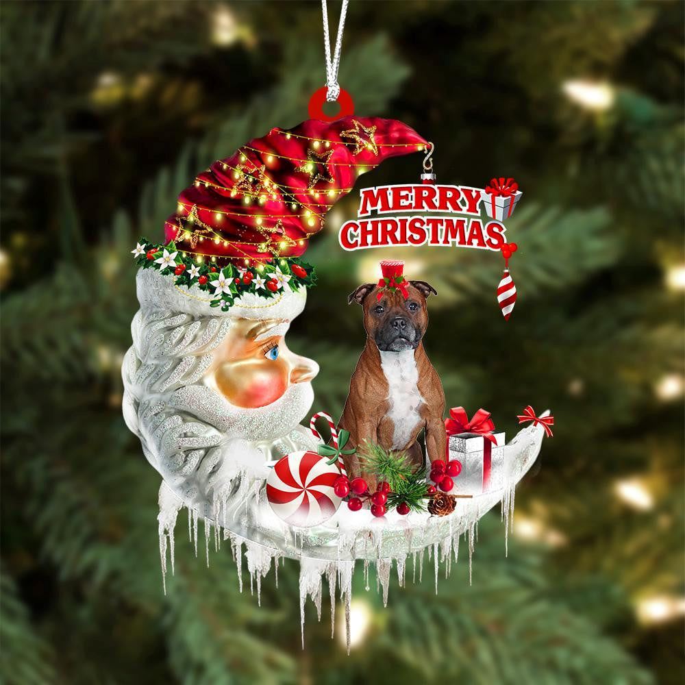 Staffordshire Bull Terrier On The Moon Merry Christmas Hanging Ornament, Christmas Gift, Christmas Tree Decorations, Christmas Ornament 2023