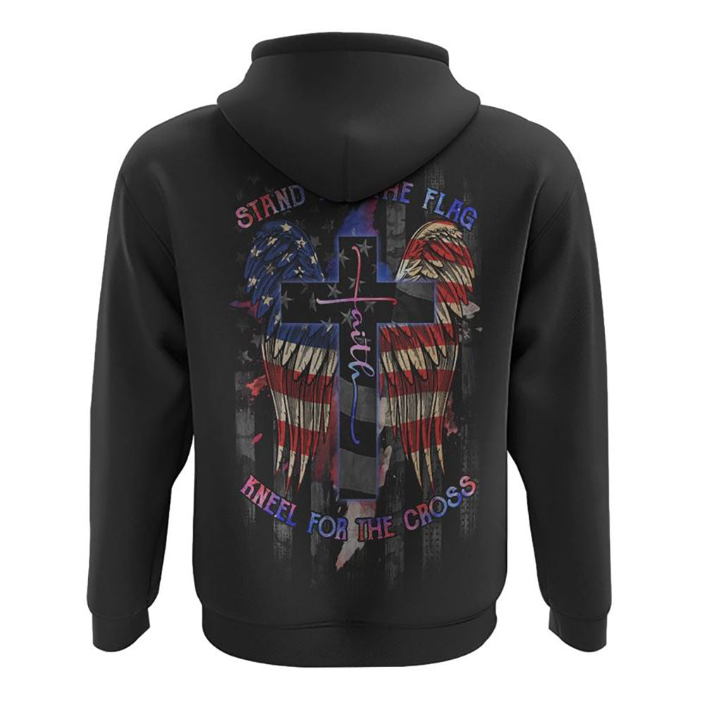 Stand For The Flag Kneel For The Cross America Flag Wings All Over Print 3D Hoodie, Christian Hoodie, Christian Sweatshirt, Bible Verse Shirt