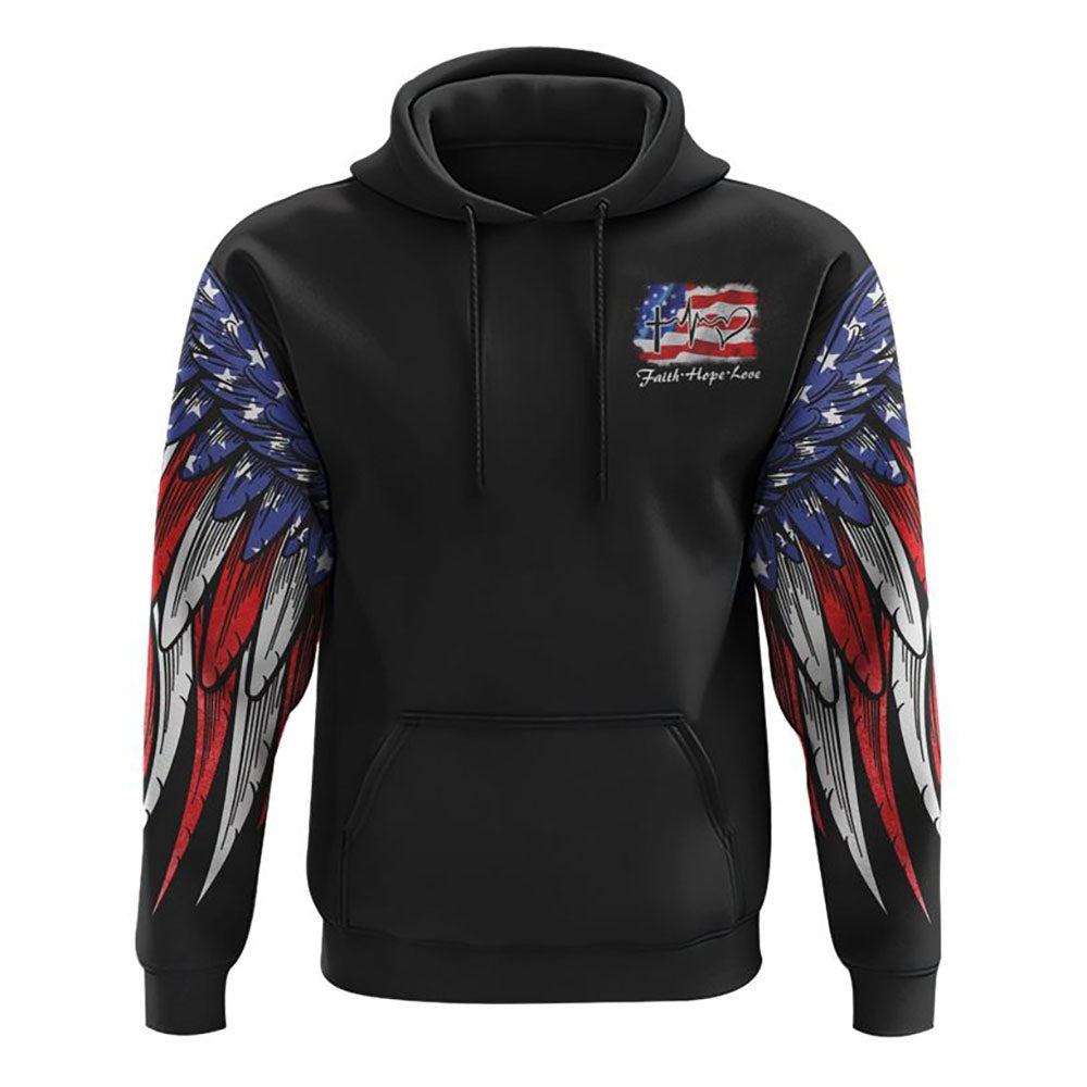 Stand For The Flag Kneel For The Cross American Flag Wings Arm All Over Print 3D Hoodie, Christian Hoodie, Christian Sweatshirt, Bible Verse Shirt