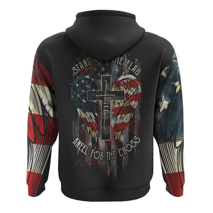 Stand For The Flag Kneel For The Cross Wings Smoke All Over Print 3D Hoodie, Christian Hoodie, Christian Sweatshirt, Bible Verse Shirt