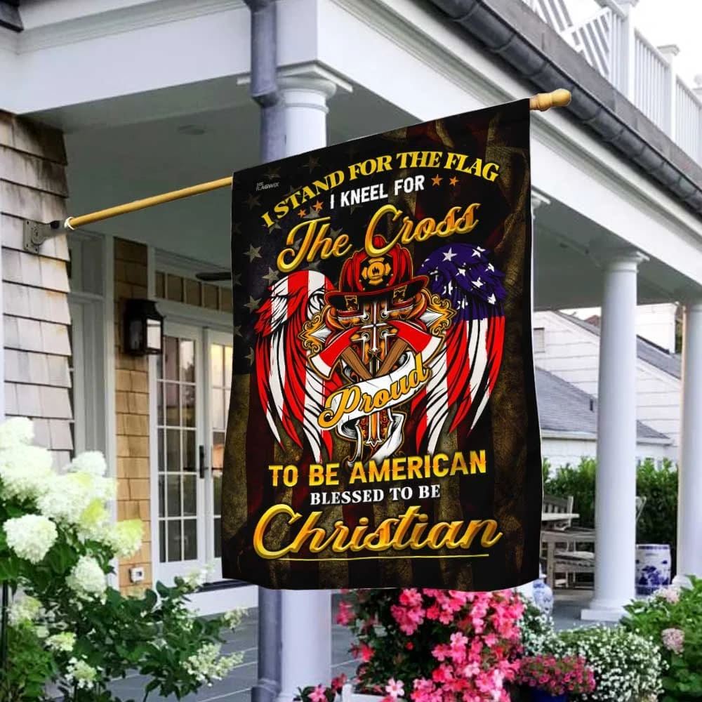 Stand For The House Flag Kneel For The Cross Christian Firefighter House Flag, Outdoor Religious Flags, Christian Flag, Scripture Flag, Garden Banner