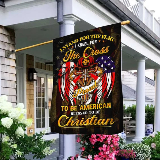 Stand For The House Flag Kneel For The Cross Christian Firefighter House Flag, Outdoor Religious Flags, Christian Flag, Scripture Flag, Garden Banner